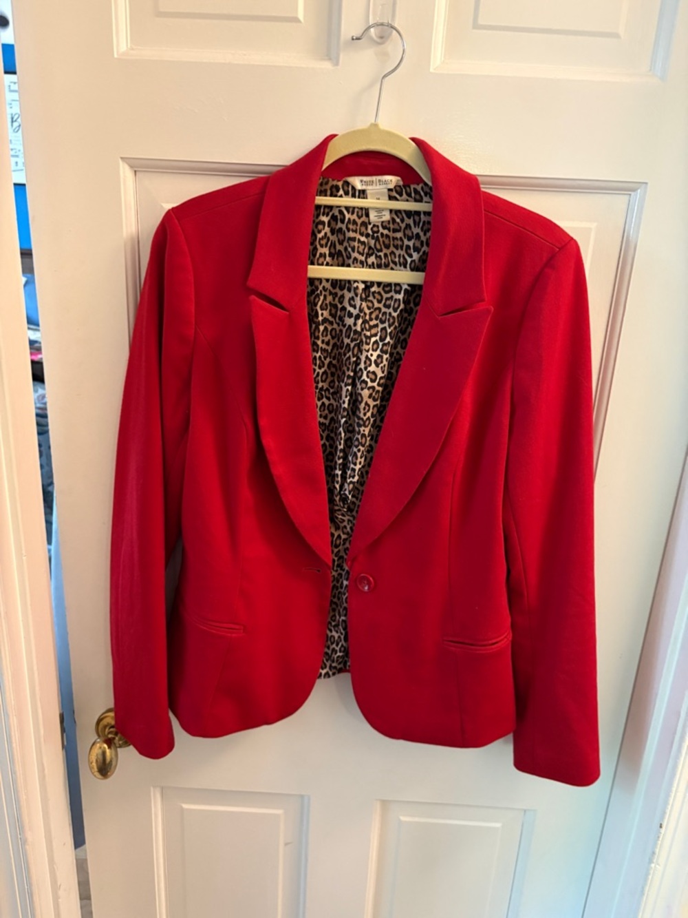 White House Black Market Red Blazer with Leopard Lining